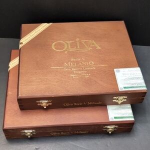 Oliva Melanio Lot Of 2 Brown Wooden Empty Cigar Boxes.